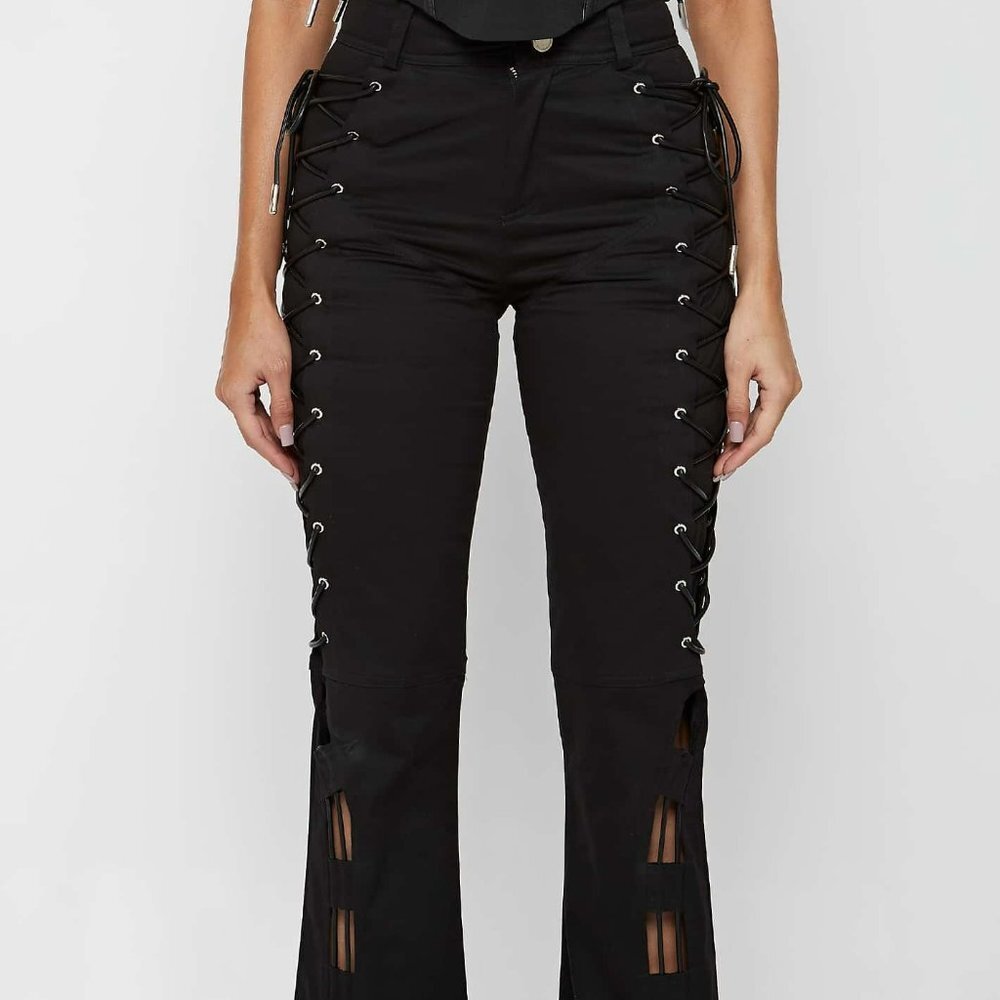 Maniere De Voir High Rise Lace Up Trousers - Picture 2 of 9